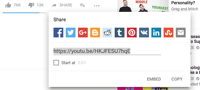 YouTube share button screenshot