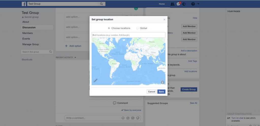 Add Location - 11 tips for growing a facebook group