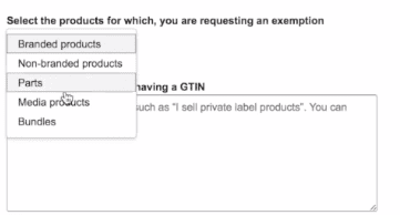 GTIN Exemption Request: choosing the products for which you want exemption