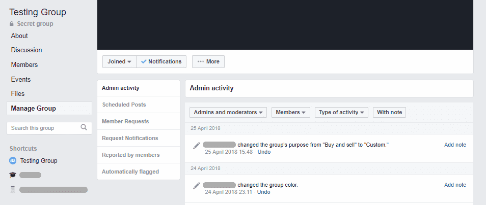 manage group option - Facebook Groups