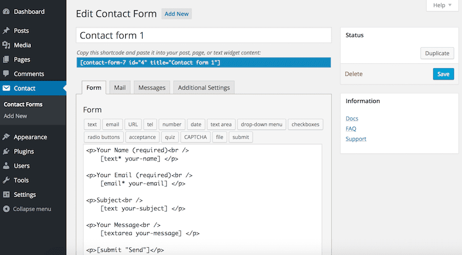 Contact Form 7 WordPress Plugin Screenshot