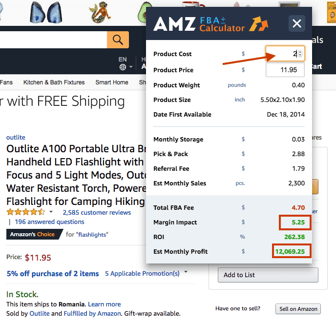 Estimating the number of monthly sales and revenue with AMZ FBA Calculator
