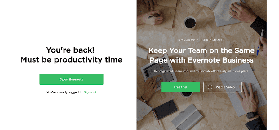 Free blog writing tools for bloggers - Evernote screenshot