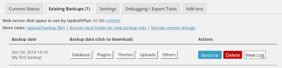 UpdraftPlus Backup Plugin for WordPRess Screenshot