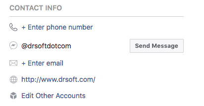 Facebook contact info screenshot